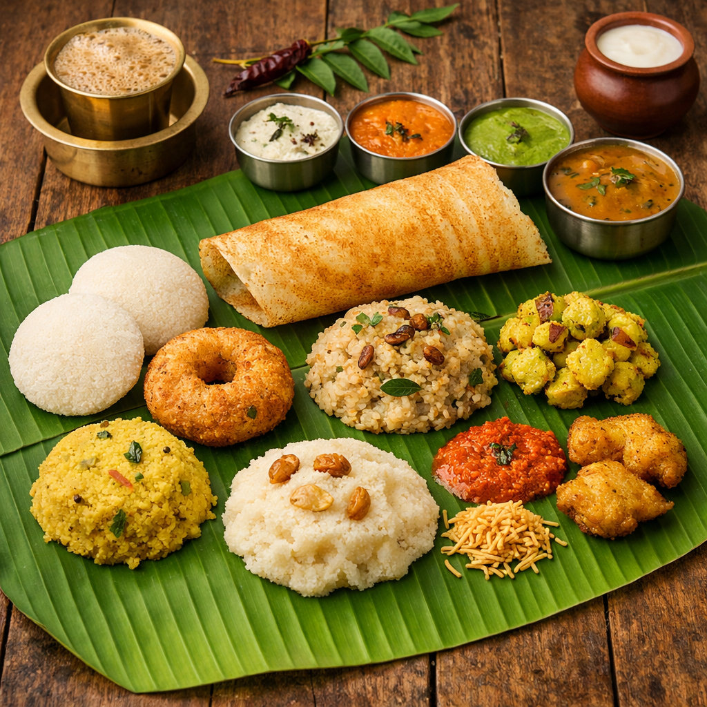 South Indian Breakfast Recipes served on banana leaf
