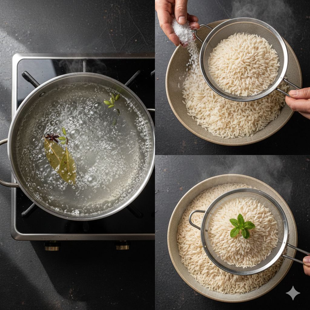 biryani step by step rice cooking