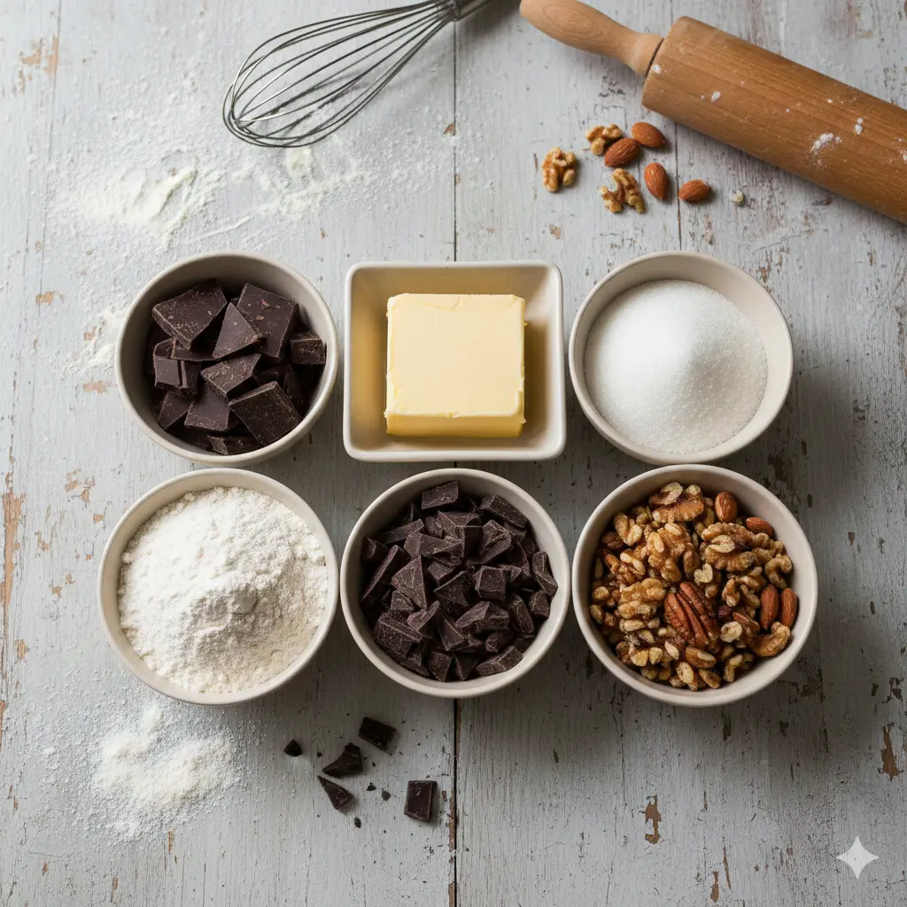 Ingredients for Chocolate Chip Cookies Recipe arranged on table