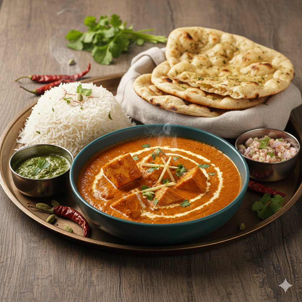 Paneer lababdar recipe restaurant style with naan and rice