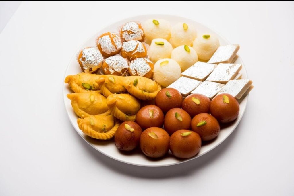 Indian dessert varieties served during festivals.