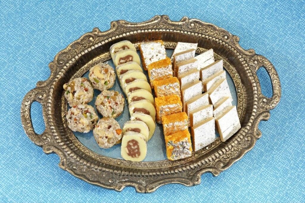 Indian dessert varieties served during festivals.