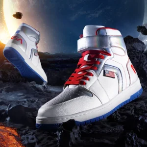 Men's White & Silver NASA Color Block High Top Sneakers