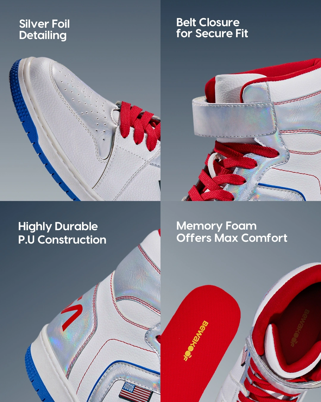Men's White & Silver NASA Color Block High Top Sneakers - Image 3