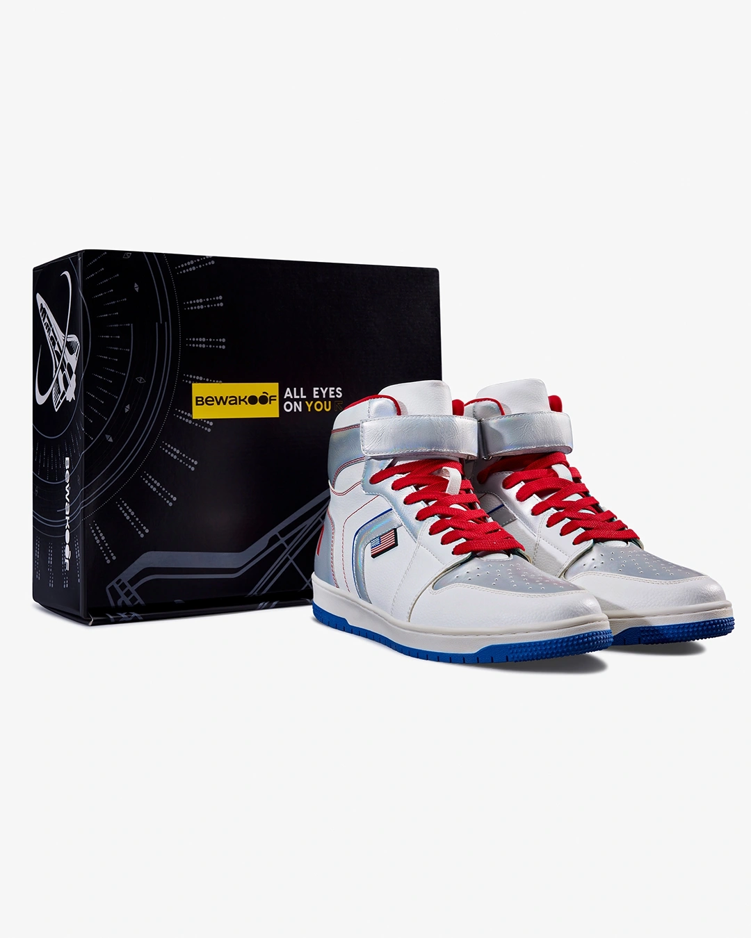 Men's White & Silver NASA Color Block High Top Sneakers - Image 6